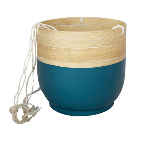 Bamboo Hanging Planter in Teal Blue - Sprouts of Bristol