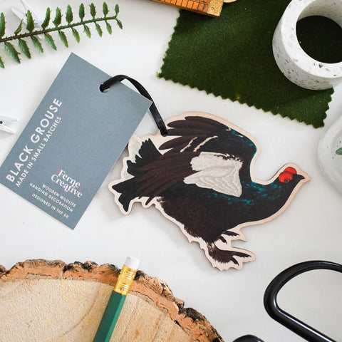 Black Grouse Wooden Hanging Decoration – Displaying Male in Birch Plywood - Sprouts of Bristol
