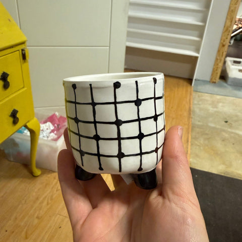 Black & White Ceramic Pot – Grid - Sprouts of Bristol