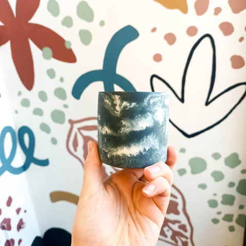 Deep Sea Blue and Putty Jesmonite Mini Pot - Sprouts of Bristol