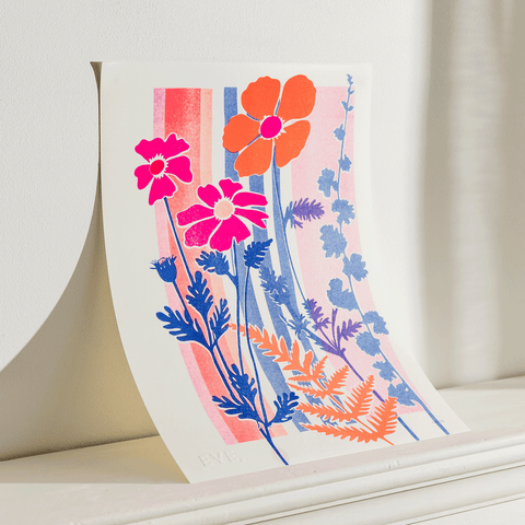 Electric Flower Stripe Risograph Print - Sprouts of Bristol
