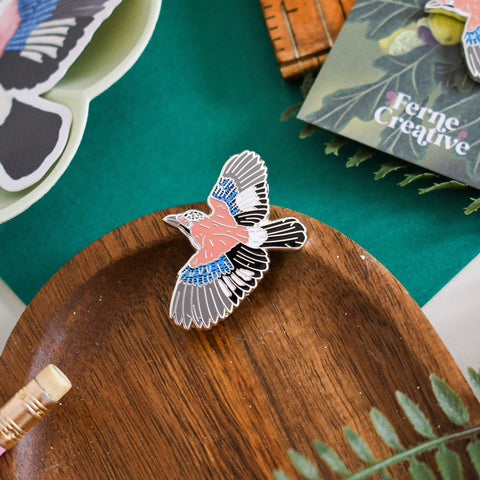 Eurasian Jay Enamel Pin – Designed by Ferne Creative - Sprouts of Bristol