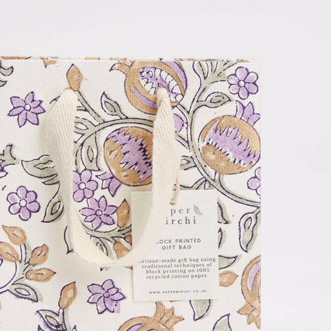 Hand Block Printed Gift Bags - Lavender - Sprouts of Bristol