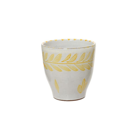 Lavos Glossy Glazed Ceramic Planter in White with Yellow Hand - Painted Leaves - Sprouts of Bristol