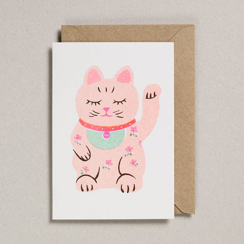 Lucky Cat Riso Papercut Greetings Card - Sprouts of Bristol