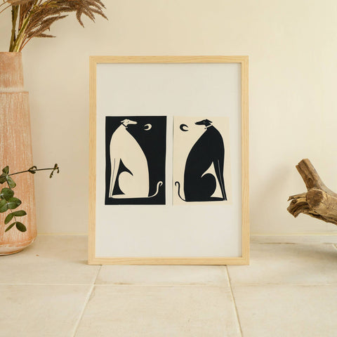 Negative / Positive Dogs Art Print | Monochrome | Whippets - Sprouts of Bristol