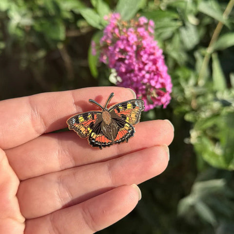 Small Tortoiseshell Butterfly Enamel Pin – Designed by Ferne Creative - Sprouts of Bristol