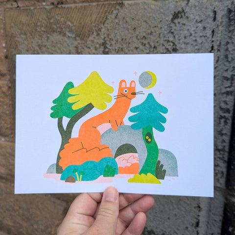 Stoat A5 Risograph Print - Sprouts of Bristol