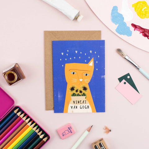 Vincat Van Gogh Cat Artist Greetings Card - Sprouts of Bristol