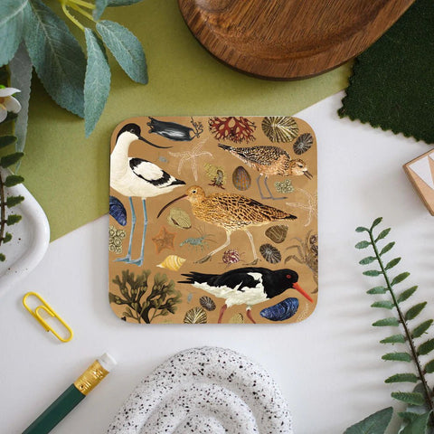 Wading Birds Illustrated Wildlife Coaster – Featuring Curlew, Avocet & Oystercatcher - Sprouts of Bristol