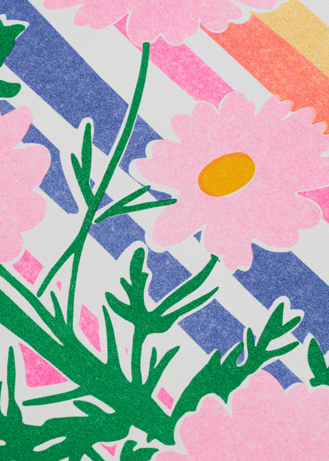 Wild Flower Stripe Risograph Print - Sprouts of Bristol