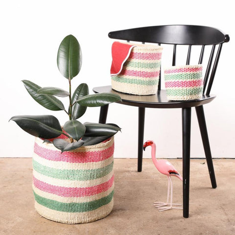 Alama - Light Pink & Green Stripe Woven Basket - Sprouts of Bristol