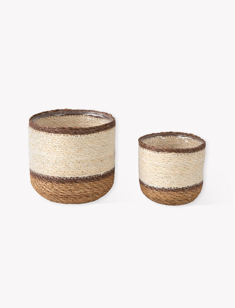 Woven Plant Pots - Multi Stripe Jute Seagrass