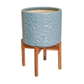 Aspen Flower Planter in Dusty Blue with Wooden Stand - Sprouts of Bristol