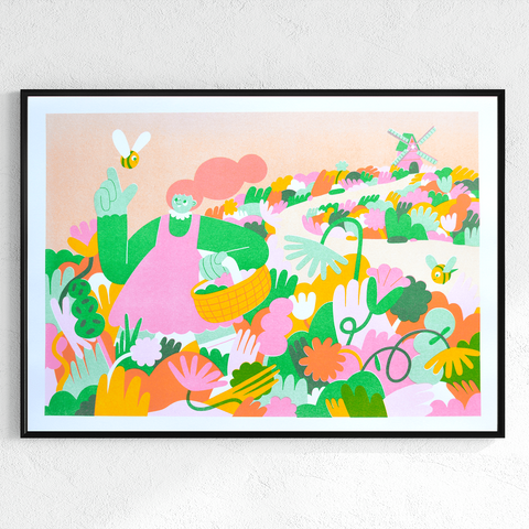 Bee Fields A3 Risograph Print - Sprouts of Bristol