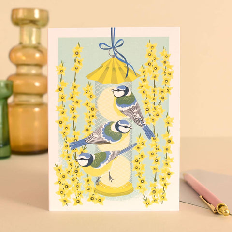 Blue Tits & Forsythia | Everyday greetings card | Bird lover - Sprouts of Bristol