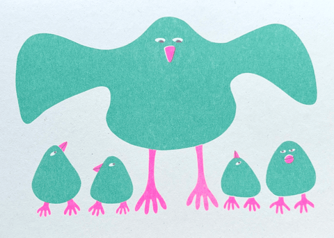 Brood Bird Riso Greetings Card - Sprouts of Bristol