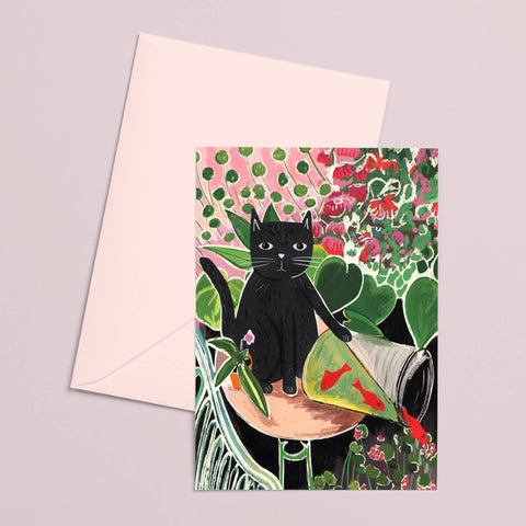 Catisse and the Goldfish Cat Greetings Card - Sprouts of Bristol
