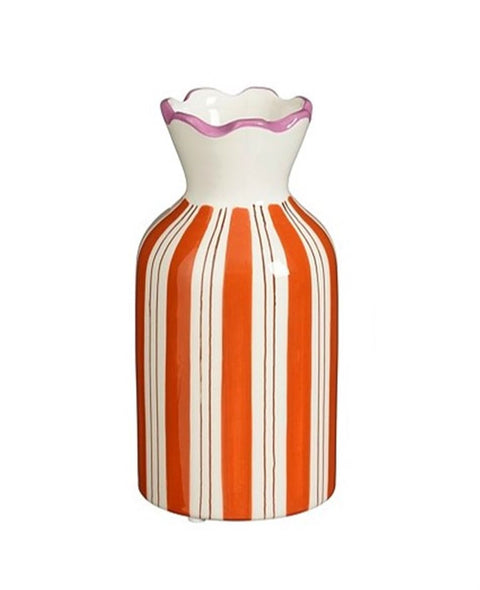 Ceramic Orange Stripe Vase with Pink Scalloped Rim - Sprouts of Bristol