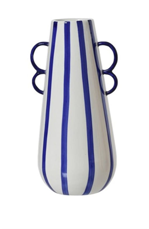 Ceramic Stripe Vase with Loop Handles – Blue - Sprouts of Bristol