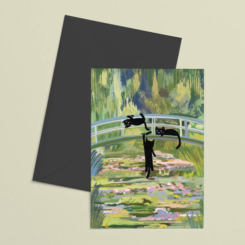 Clawed Monet Bridge of Cats Greetings Card - Sprouts of Bristol