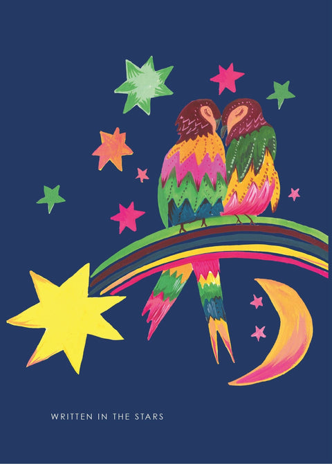 'Cosmic Love Birds' Greetings Card - Sprouts of Bristol