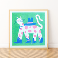 Cowboy Cat Square Risograph Art Print - Sprouts of Bristol