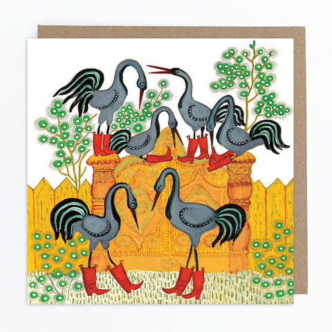 Crane Birds in Boots Greetings Card - Sprouts of Bristol