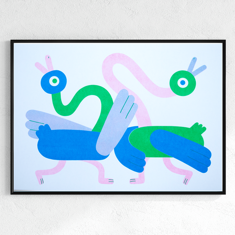 Dancing Ducks A3 Risograph Print - Sprouts of Bristol