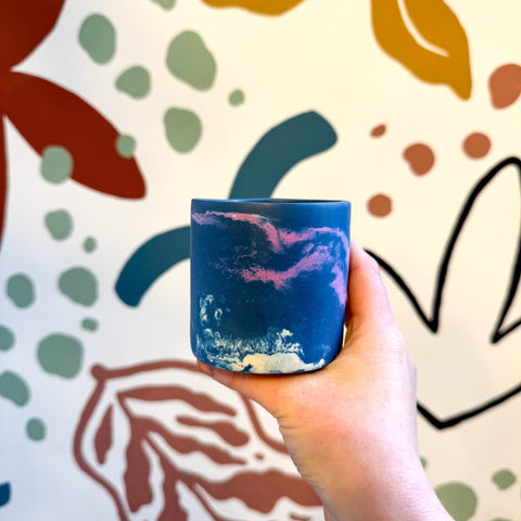 Dark Blue and Strawberry Pink Jesmonite Mini Pot - Sprouts of Bristol