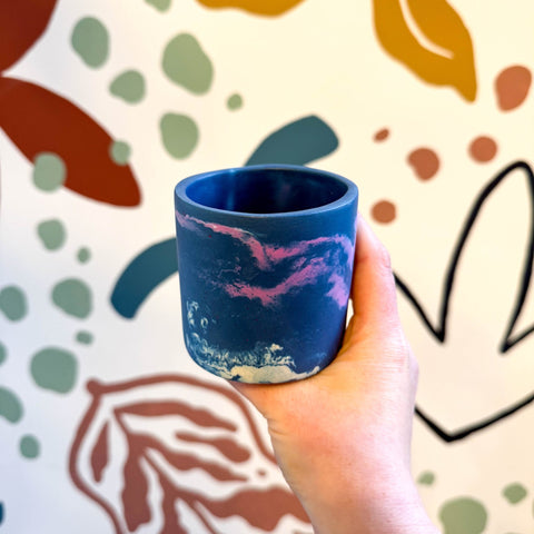 Dark Blue and Strawberry Pink Jesmonite Mini Pot - Sprouts of Bristol