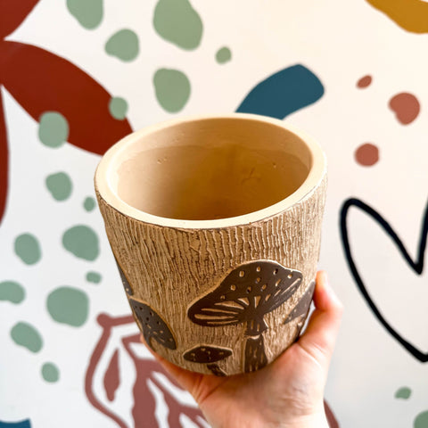 Etched Style Mushroom Fungi Planter in Brown - Sprouts of Bristol