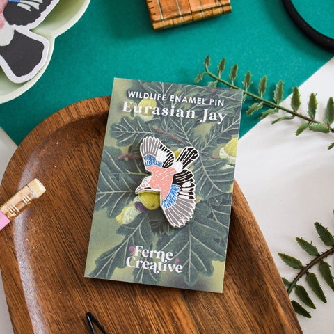 Eurasian Jay Enamel Pin – Designed by Ferne Creative - Sprouts of Bristol