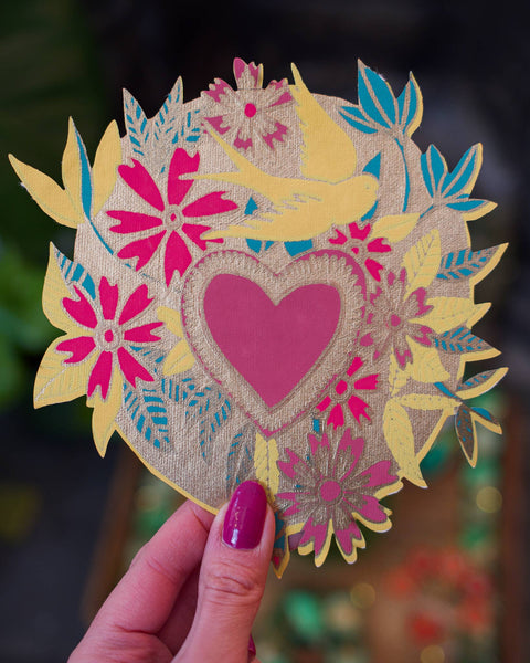 Floral Heart Hand Screen Printed Greetings Card - Sprouts of Bristol