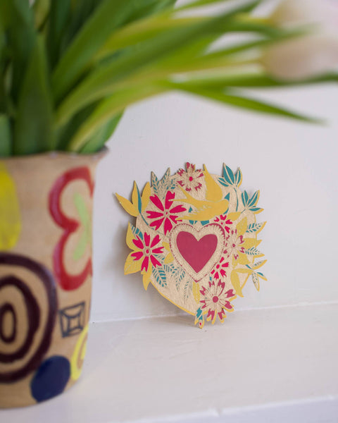 Floral Heart Hand Screen Printed Greetings Card - Sprouts of Bristol