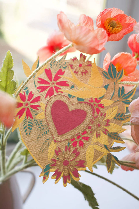 Floral Heart Hand Screen Printed Greetings Card - Sprouts of Bristol