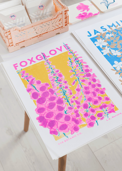 Foxglove Flower Risograph Print - Sprouts of Bristol