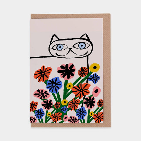 Garden Cat Greetings Card by Marcello Velho - Sprouts of Bristol