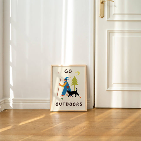 Go Outdoors Art Print | Nature | Folky | Mushrooms | Dog - Sprouts of Bristol