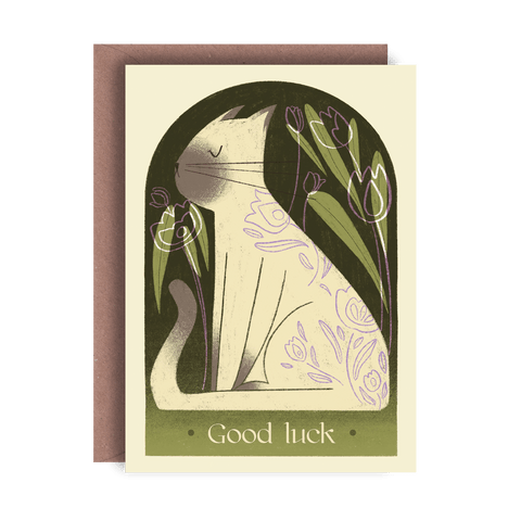 Good Luck Cat Greetings Card - Sprouts of Bristol