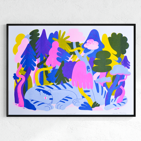 Jungle Cat A3 Risograph Print - Sprouts of Bristol