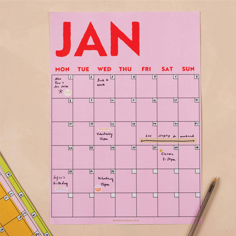Monthly Undated A3 Wall Planner | 12 Pages | Colourburst - Sprouts of Bristol