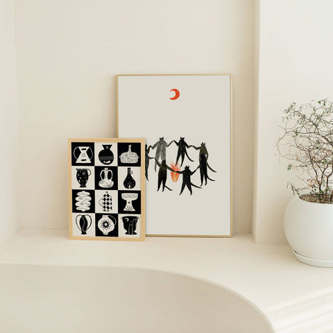 Mystic Cats Art Print | Black Cats | Magic Wall Art | Witchy: A4 - Sprouts of Bristol