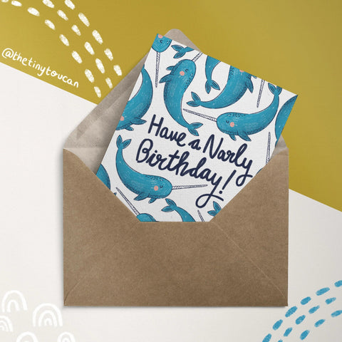 Narly Narwhal Birthday Greetings Card - Sprouts of Bristol