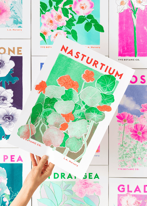 Nasturtium Flower Risograph Print - Sprouts of Bristol