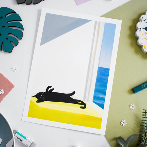 Niaski Cat Bathing by the Sea Art Print – Inspired by Edward Hopper - Sprouts of Bristol