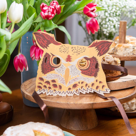 Owl Mask Hand Screen Printed Greetings Card - Sprouts of Bristol