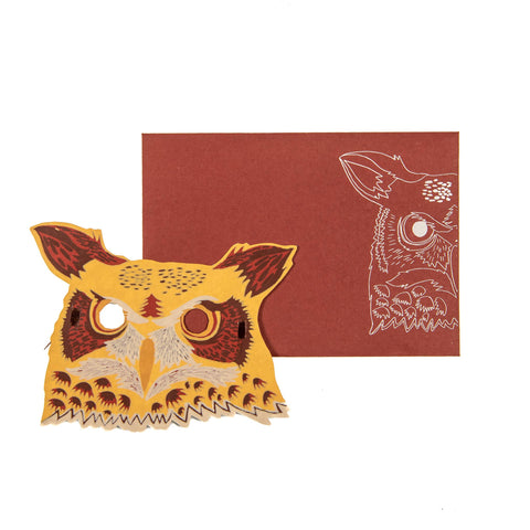 Owl Mask Hand Screen Printed Greetings Card - Sprouts of Bristol