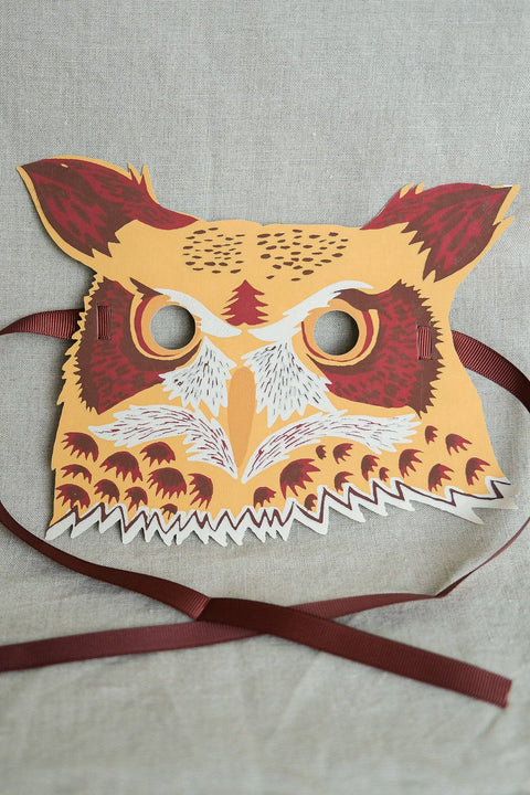 Owl Mask Hand Screen Printed Greetings Card - Sprouts of Bristol