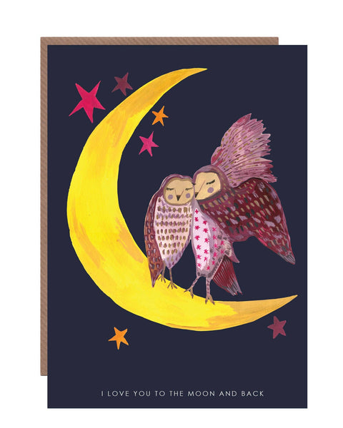 'Owls On Moon' Greetings Card - Sprouts of Bristol